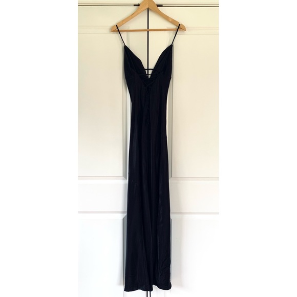 Meshki Slip Dress Cora Black Tie Back Slinky Cocktail Gown Long Bias Cut Size L - Picture 4 of 12